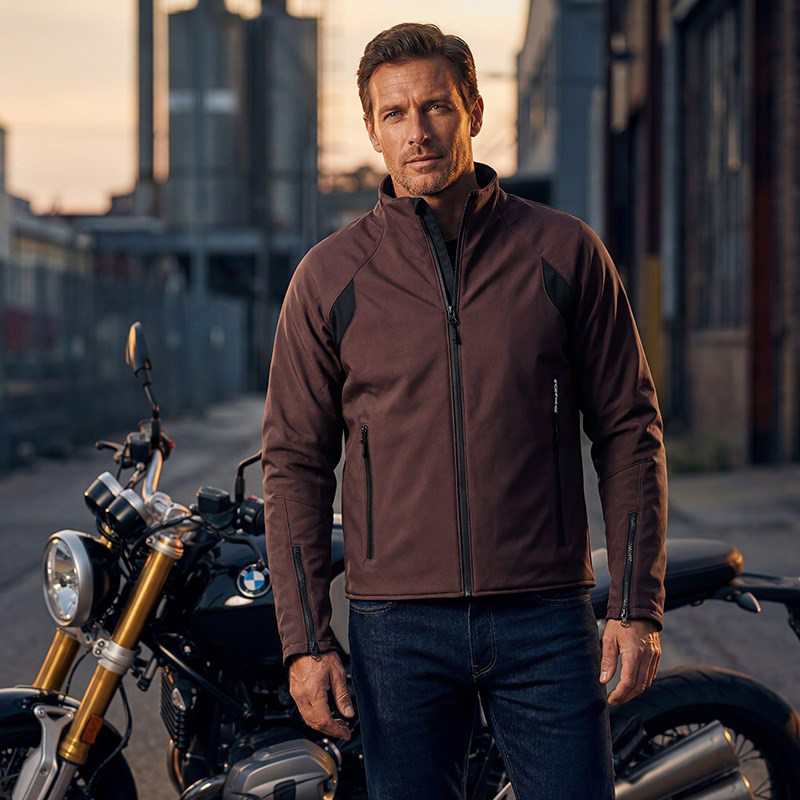 Guy wearing motorcycle jacket wihout membrane